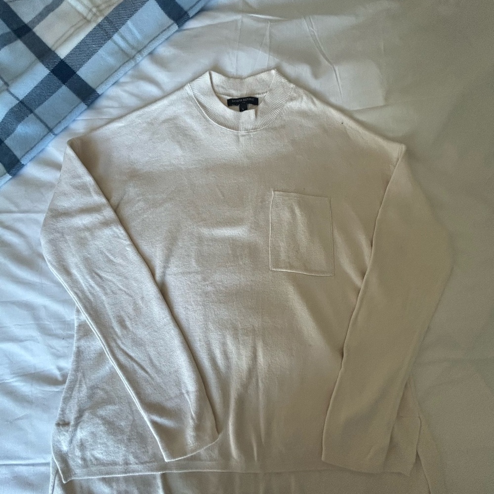 Banana Republic Women’s Cream Crewneck Sweater with Chest Pocket